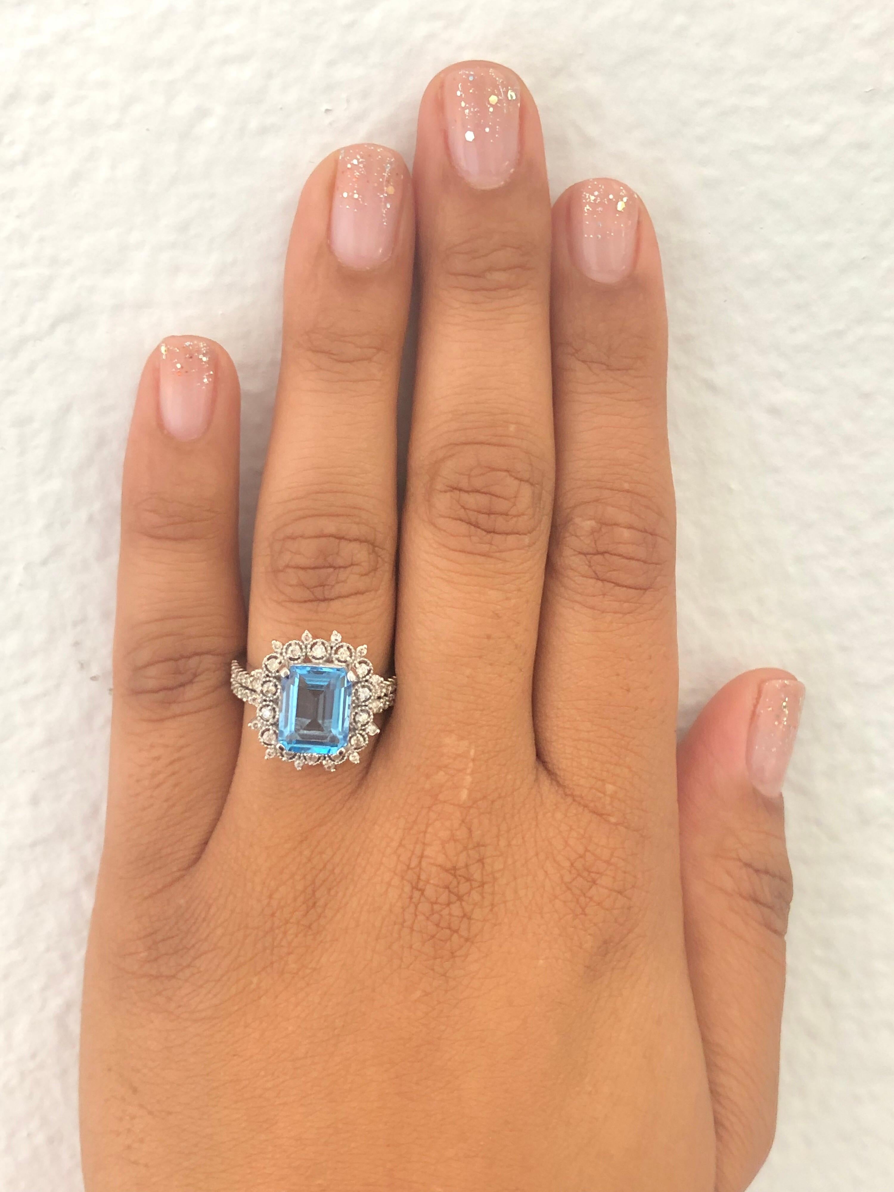 4.53 Carat Blue Topaz Diamond 14 Karat White Gold Ring For Sale 2