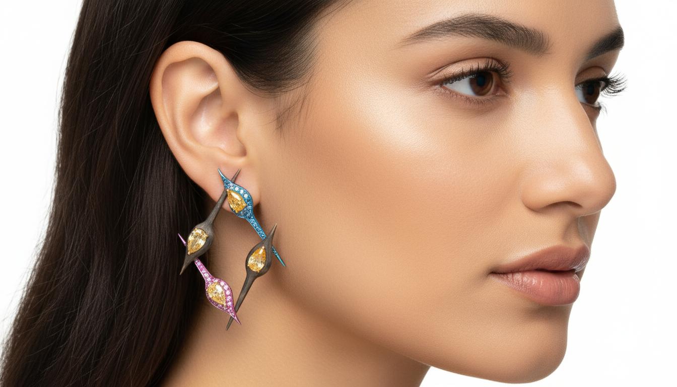 Boucles d'oreilles Darte en or rose 18 carats, diamant de couleur 4,53 carats et saphir, Austy Lee en vente 1