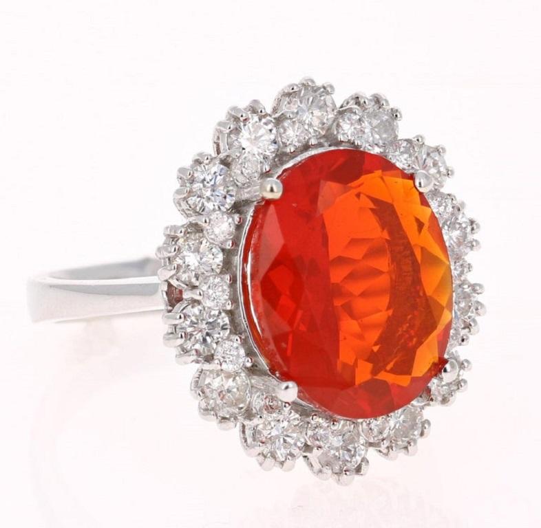 Contemporary 4.53 Carat Fire Opal Diamond White Gold Ring