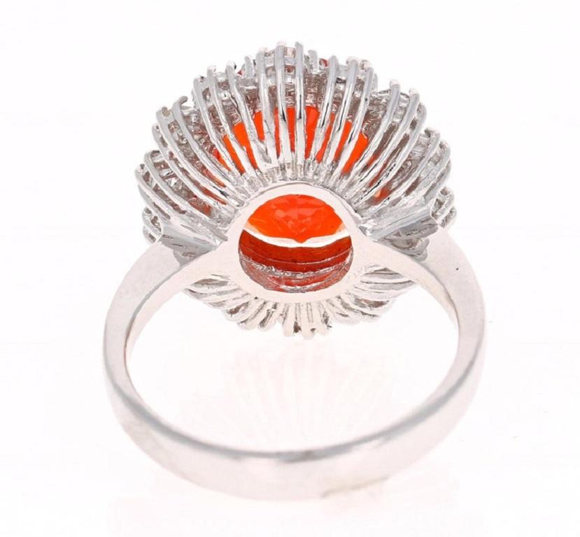 Oval Cut 4.53 Carat Fire Opal Diamond White Gold Ring