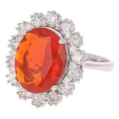 4.53 Carat Fire Opal Diamond White Gold Ring