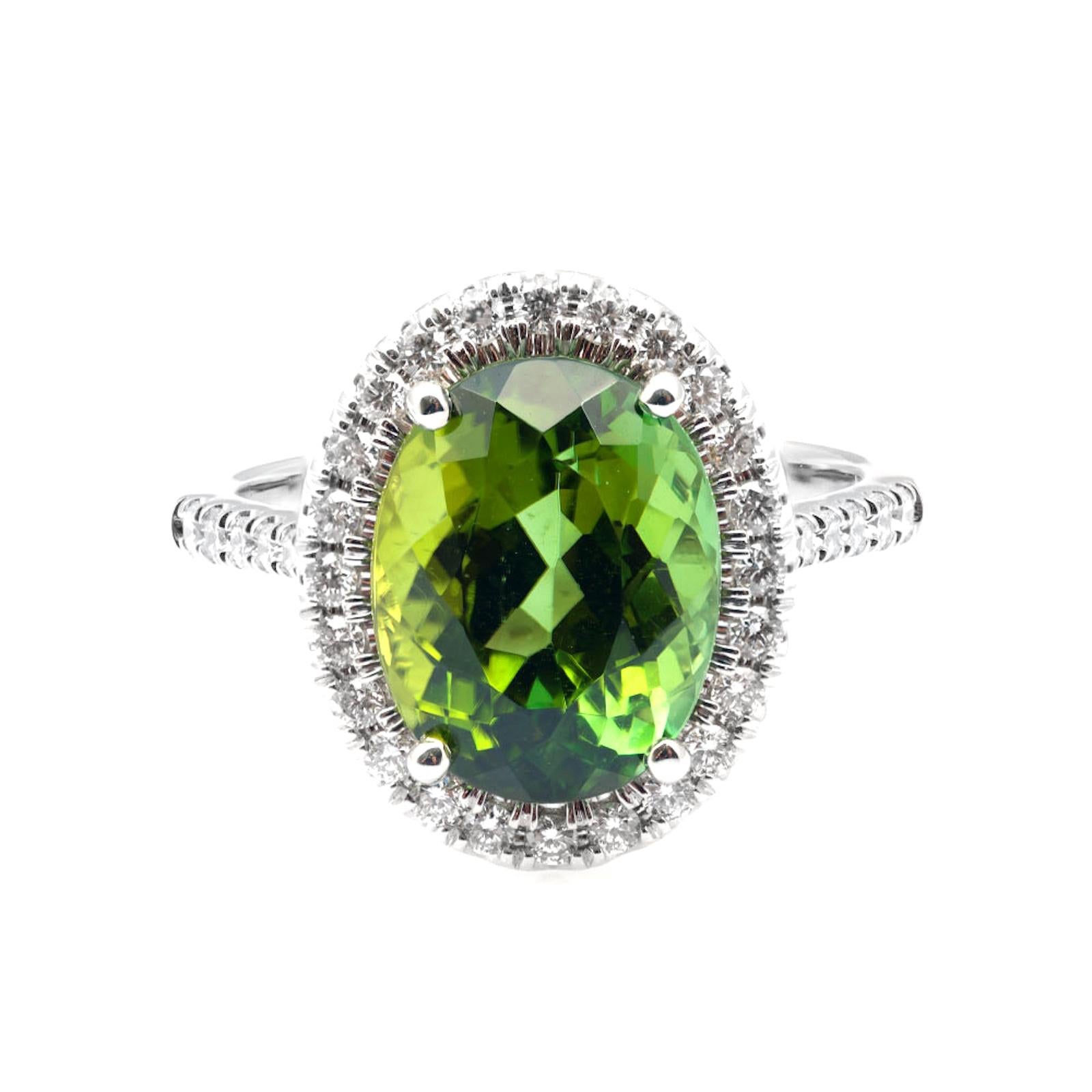  4,53 Karat grüner Turmalin-Diamanten  Set in Ring aus 14 Karat Weißgold  (Gemischter Schliff) im Angebot