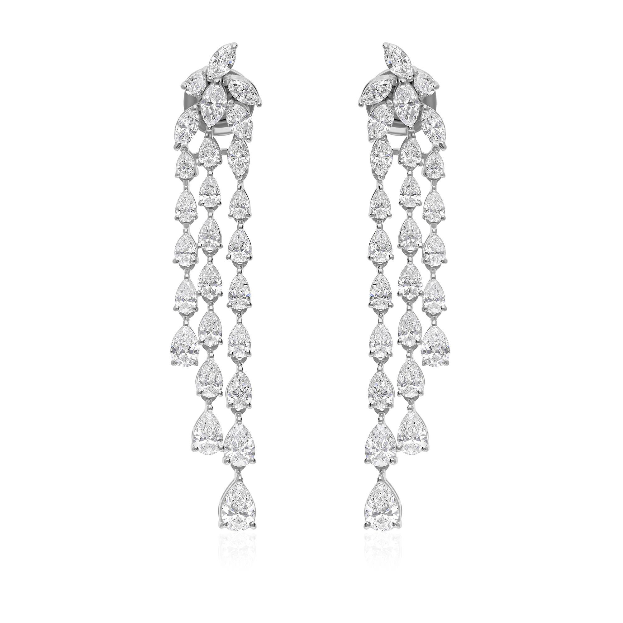 Orecchini da cocktail con diamanti di forma mista da 4,53 carati, regalo in oro bianco 18k