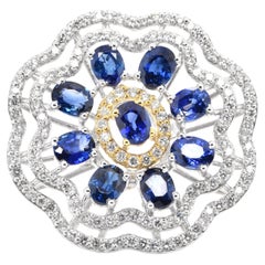 4.53 Carat Natural Sapphire and Diamond Cocktail Ring Set in 18K Gold