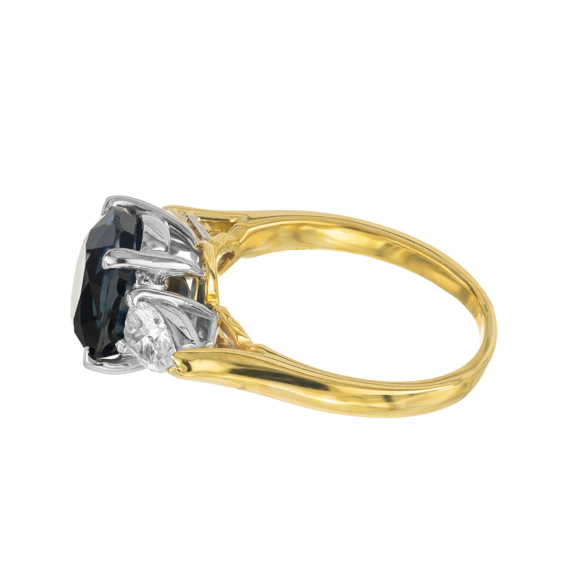 Oval Cut 4.53 Carat Natural Sapphire Pear Shaped Diamond Gold Platinum Engagement Ring For Sale
