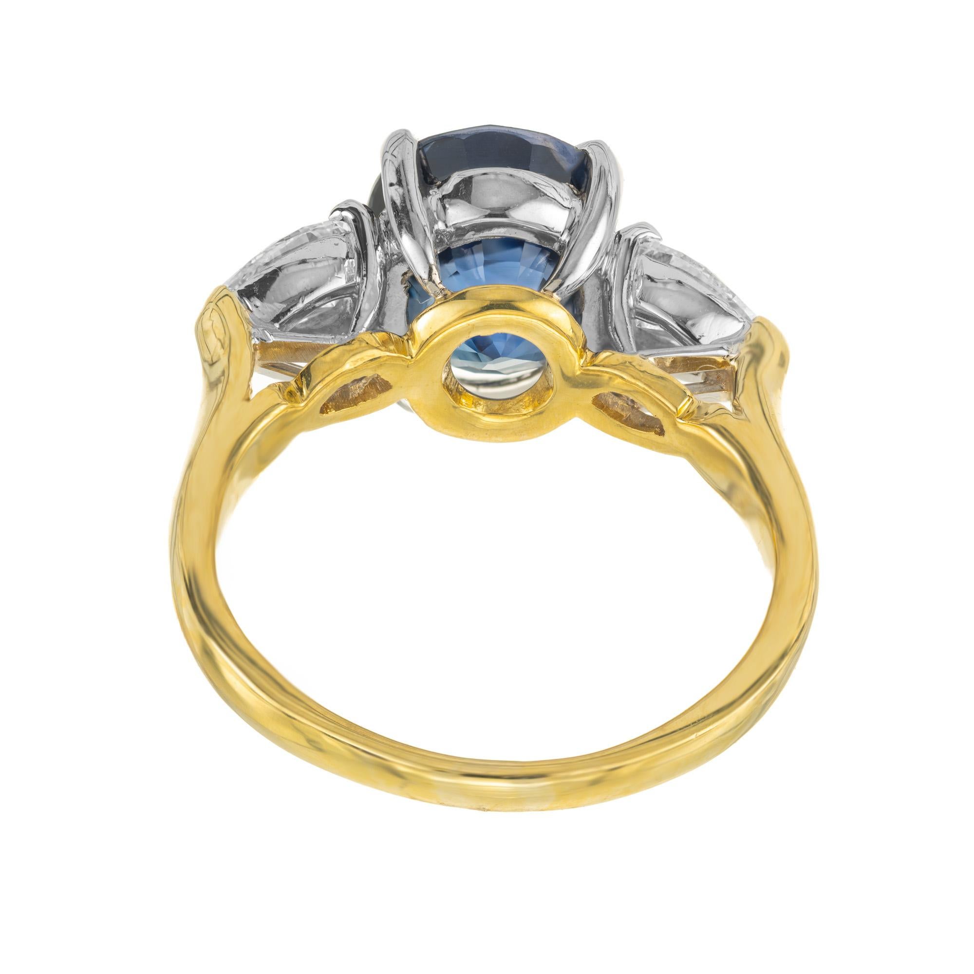 4.53 Carat Natural Sapphire Pear Shaped Diamond Gold Platinum Engagement Ring In Good Condition For Sale In Stamford, CT