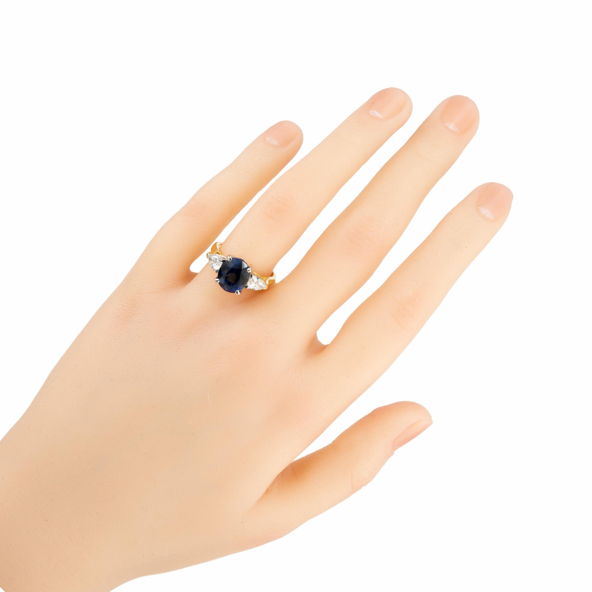 Women's 4.53 Carat Natural Sapphire Pear Shaped Diamond Gold Platinum Engagement Ring For Sale