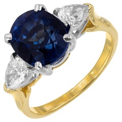 4,53 Karat Natürlicher Saphir Birnenförmiger Diamant Gold Platin Verlobungsring