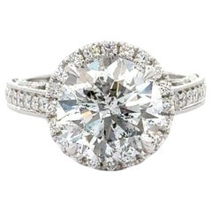 4,53 Karat Rundschliff Diamant 18K Weißer geblümter Halo Verlobungsring