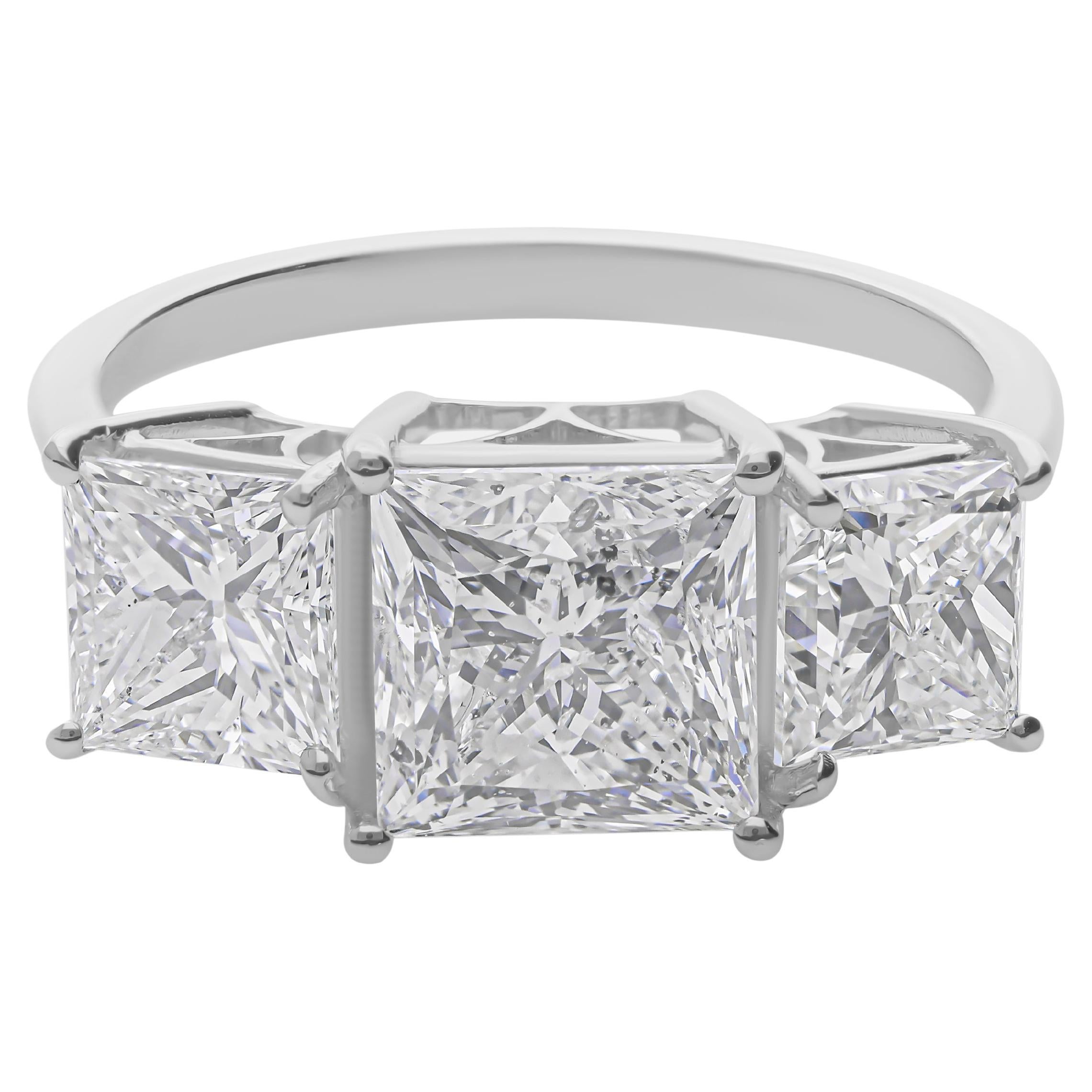 4.53 Carat SI Clarity HI Color Princess Cut Diamond Ring 18 Karat White Gold