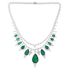 45.3 Carat Zambian Emerald 24.88 Carat SI/H Diamond Necklace 14 Karat White Gold