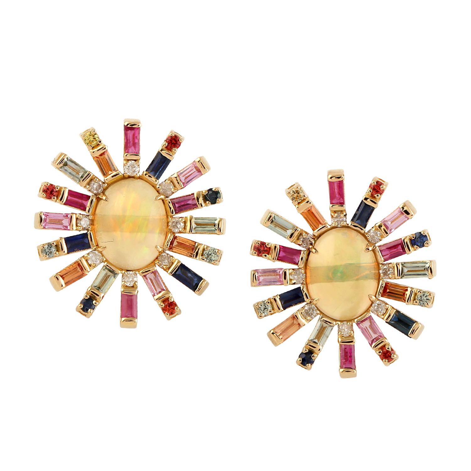 4.53 Quilates Ópalo Multi Zafiro Diamante Oro 14 Kilates Anillo Starburst Corte mixto en venta