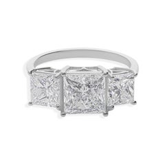4.53Ct SI Clarity HI Color Princess Cut Diamond Three Stone Ring 14k White Gold
