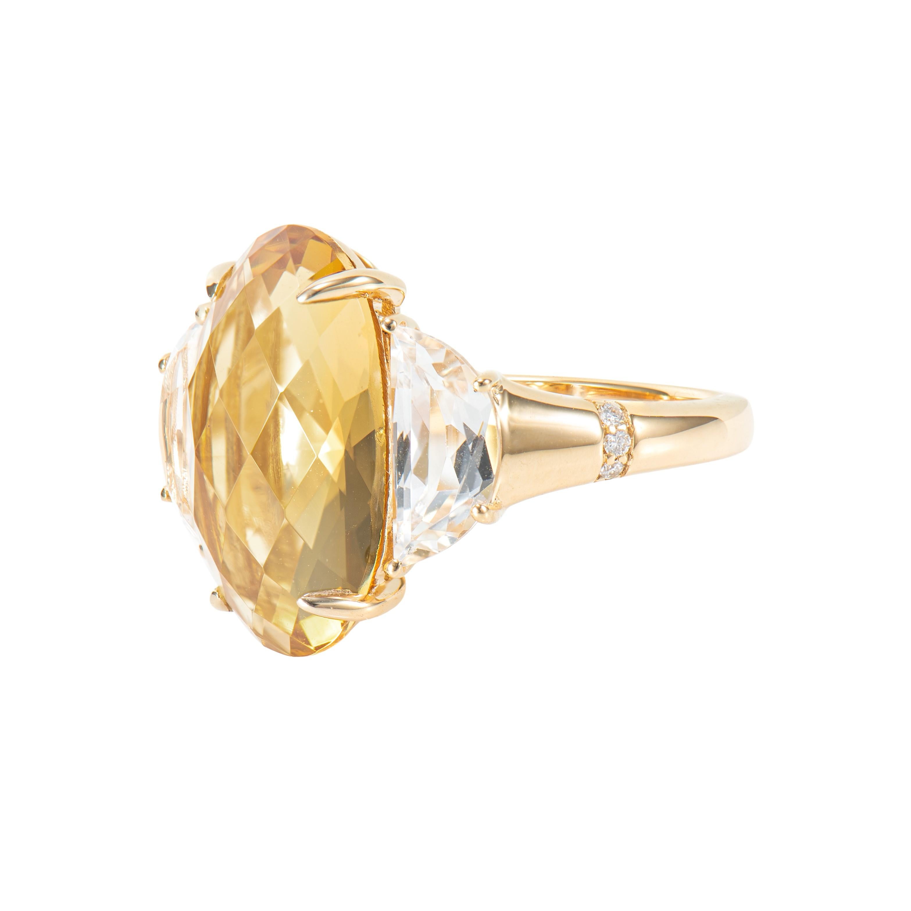 Oval Cut 4.54 Carat Citrine Antique Ring in 18KYG with White Topaz and Diamond For Sale