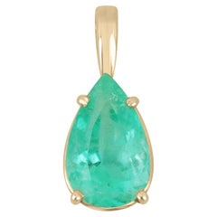 4.54 Carat Colombian Emerald Solitaire Pendant Pear Cut 14K Yellow Gold Necklace