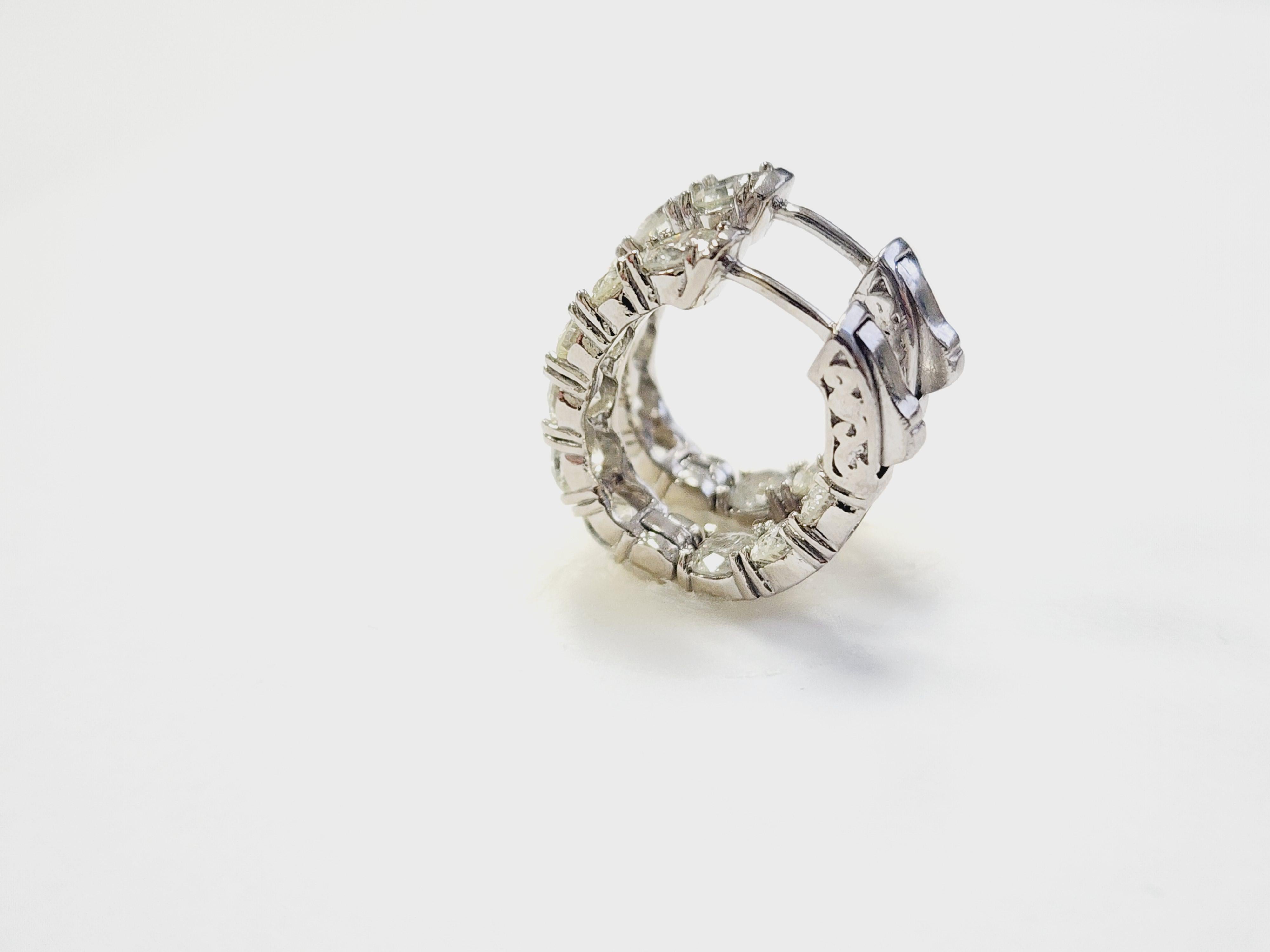 4.54 Carat Natural Diamond Huggie Hoops Earrings 14 Karat White Gold For Sale 5
