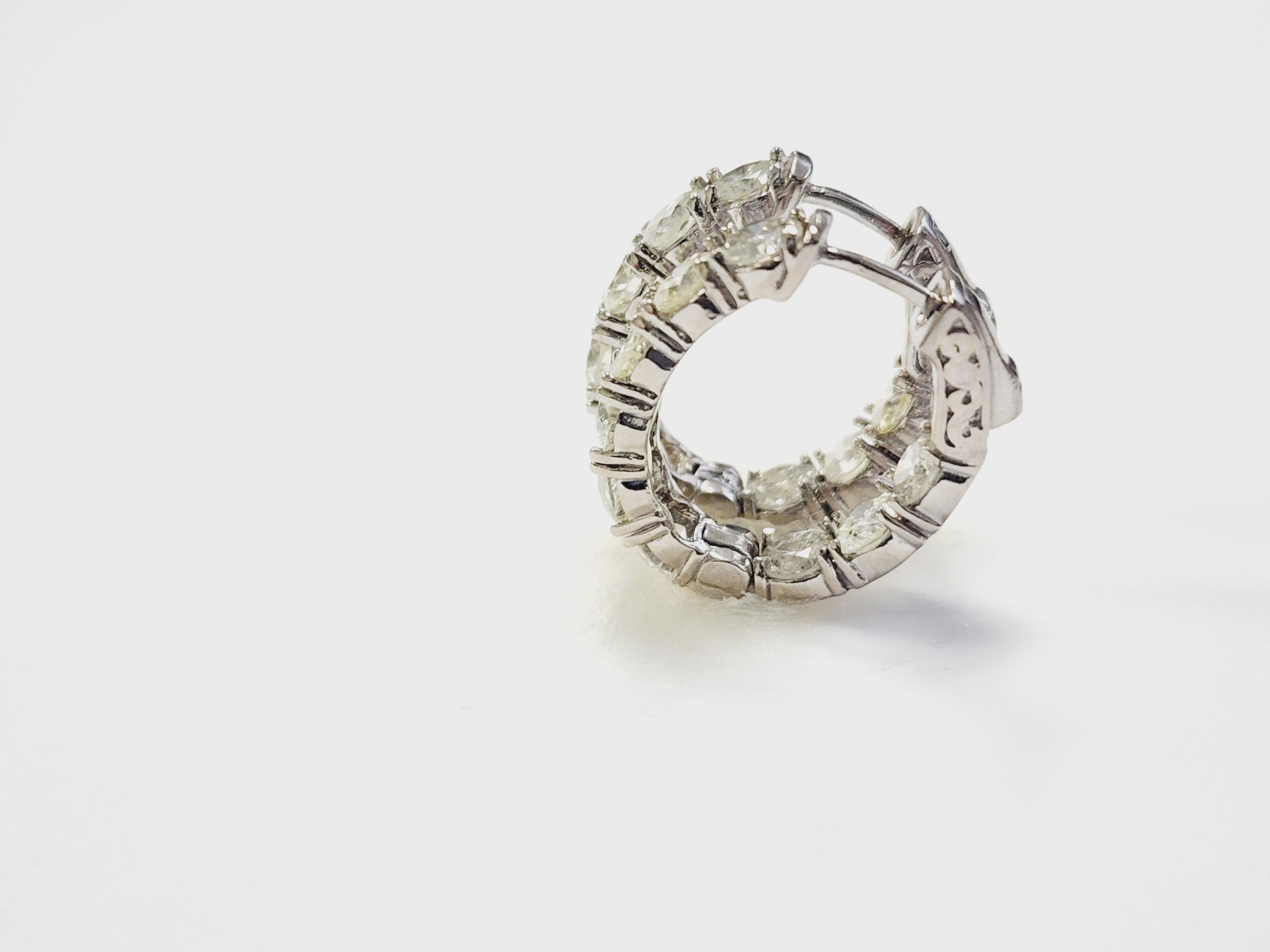 4.54 Carat Natural Diamond Huggie Hoops Earrings 14 Karat White Gold For Sale 6