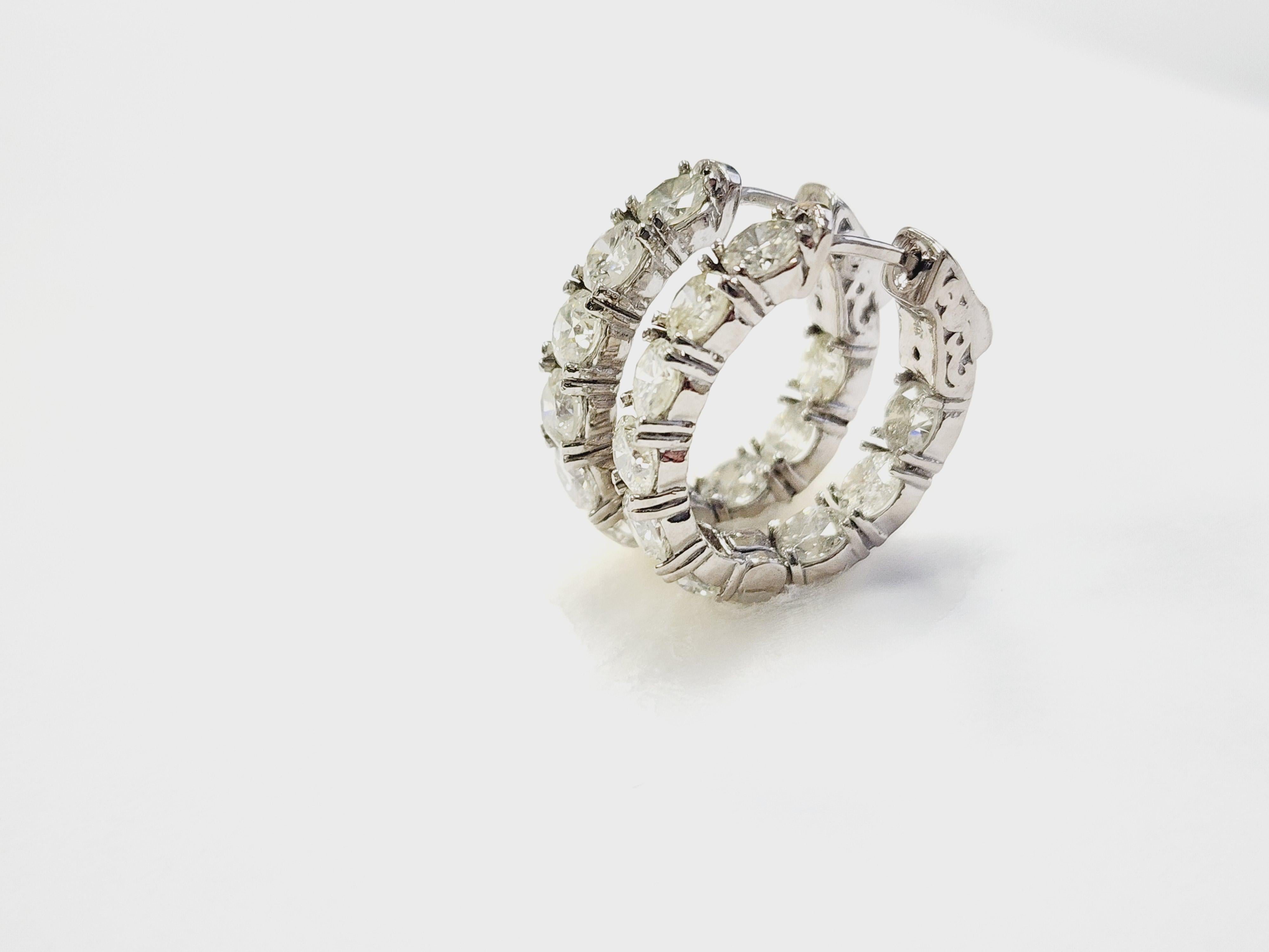 4.54 Carat Natural Diamond Huggie Hoops Earrings 14 Karat White Gold For Sale 7