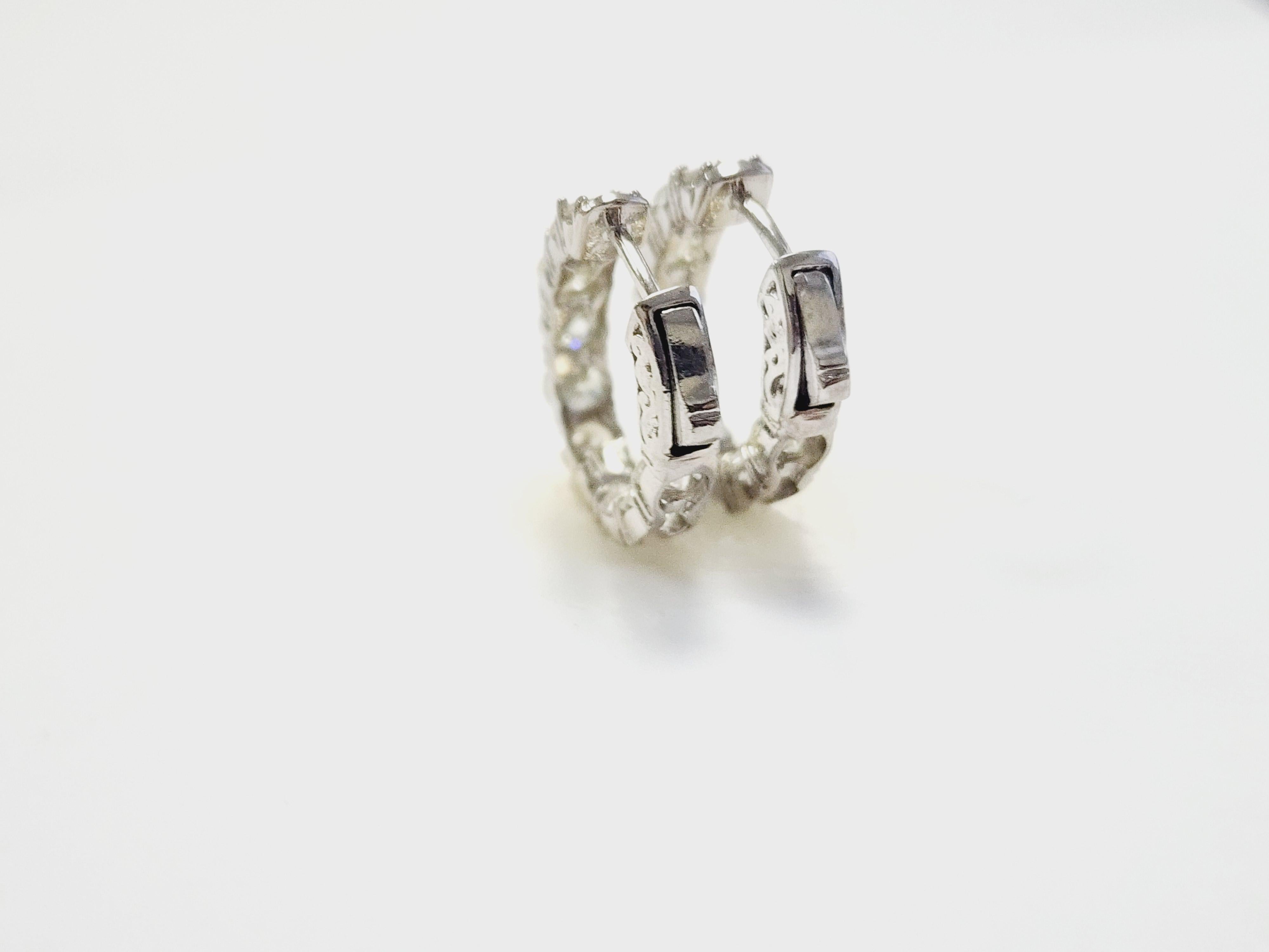 4.54 Carat Natural Diamond Huggie Hoops Earrings 14 Karat White Gold For Sale 4