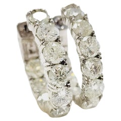 4.54 Carat Natural Diamond Huggie Hoops Earrings 14 Karat White Gold