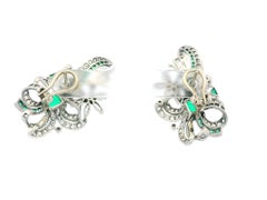 4.54 Carat Emerald and Diamond Vintage Earrings in 14 Karat White Gold
