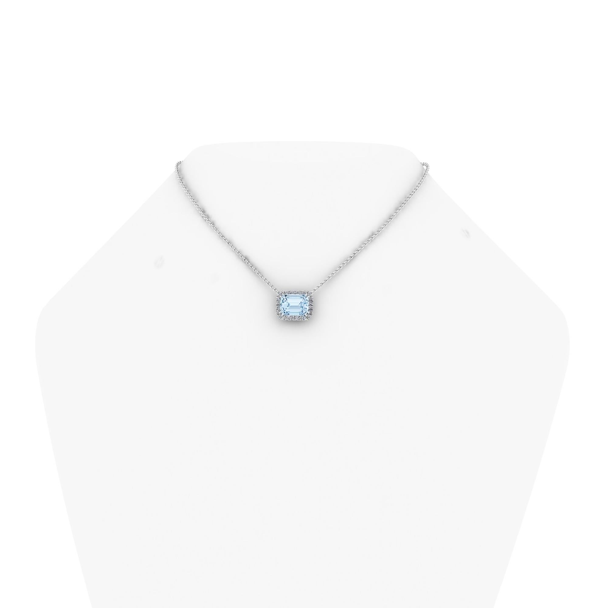 Emerald Cut 4.54 Carat Emerald Aquamarine Diamond Halo Platinum 950 Necklace Pendant For Sale