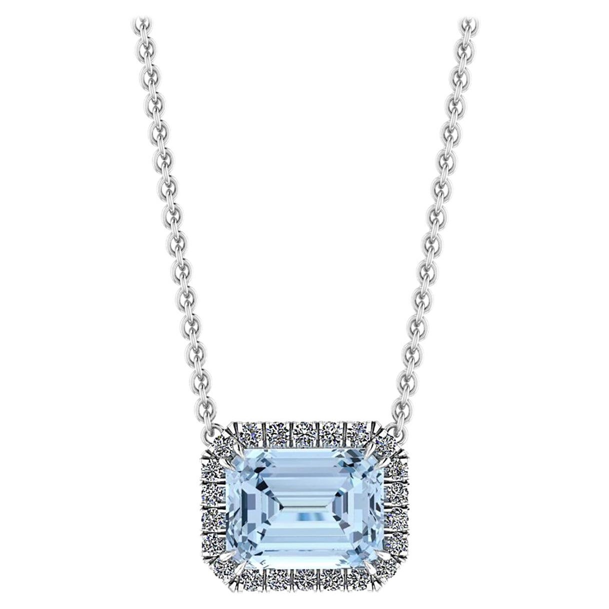 4,54 Karat Smaragd Aquamarin Diamant Halo Platin 950 Halskette Anhänger im Angebot