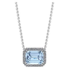 4.54 Carat Emerald Aquamarine Diamond Halo Platinum 950 Necklace Pendant