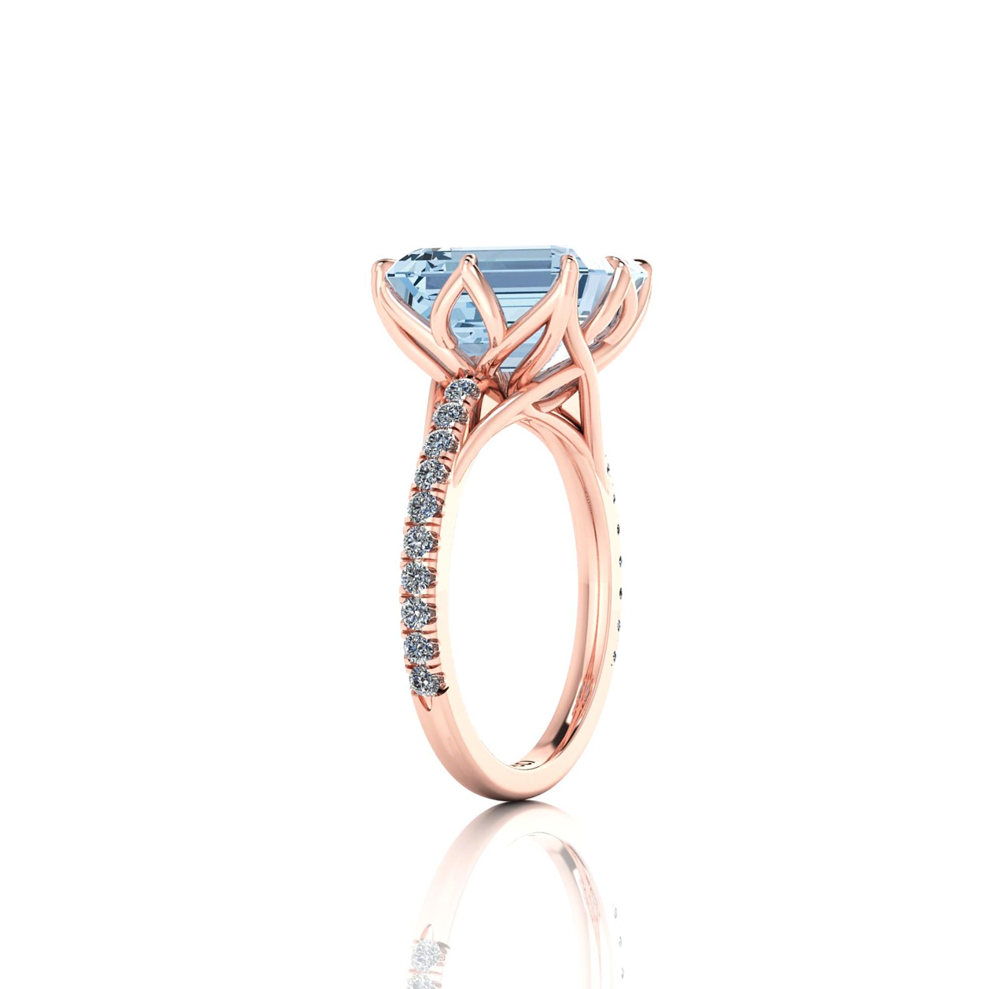 Modern 4.54 Carat Emerald Aquamarine Diamond Pave 18 Karat Rose Gold Cocktail Ring For Sale