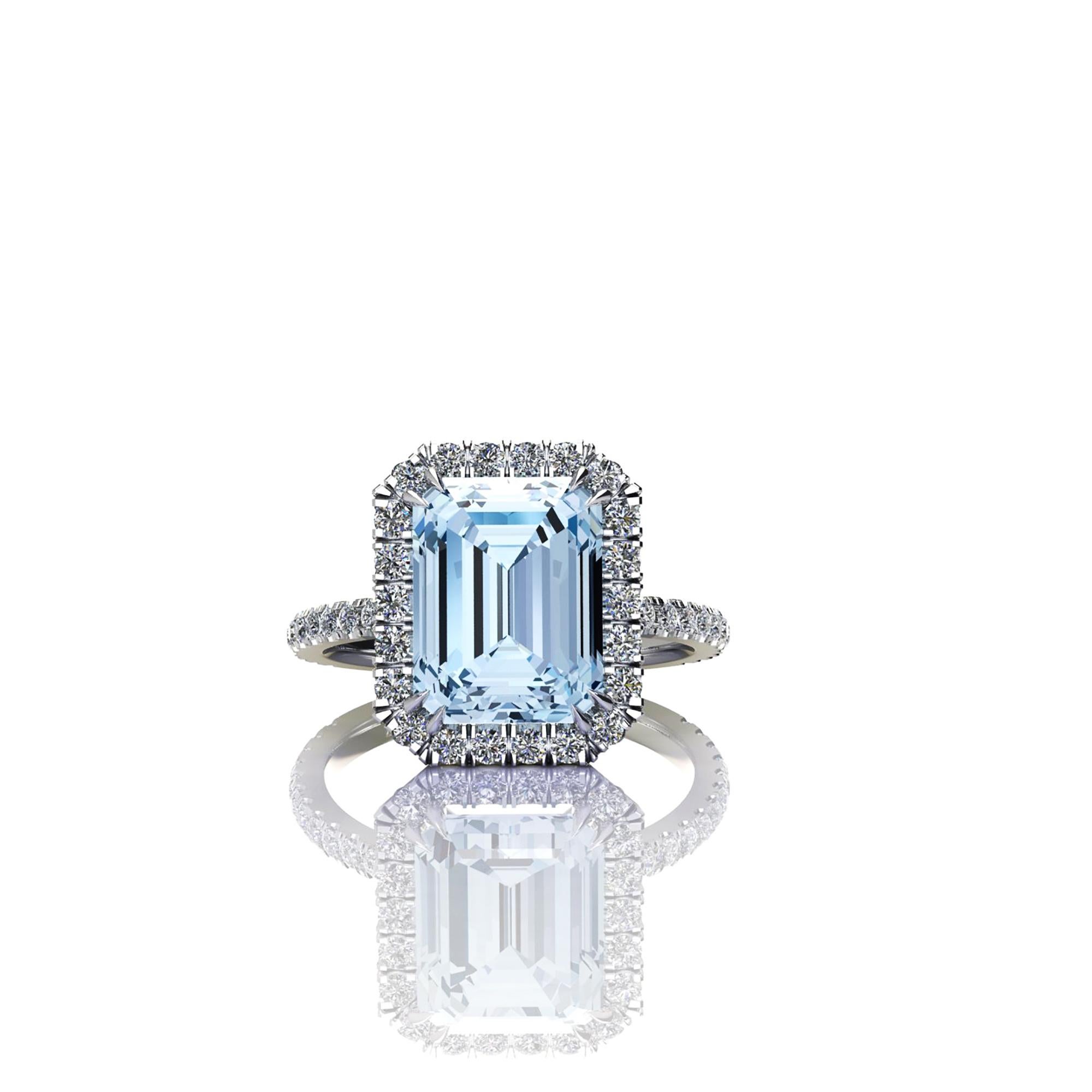 4.54 Carat Emerald Aquamarine Halo Diamond Platinum Cocktail Ring For Sale 4