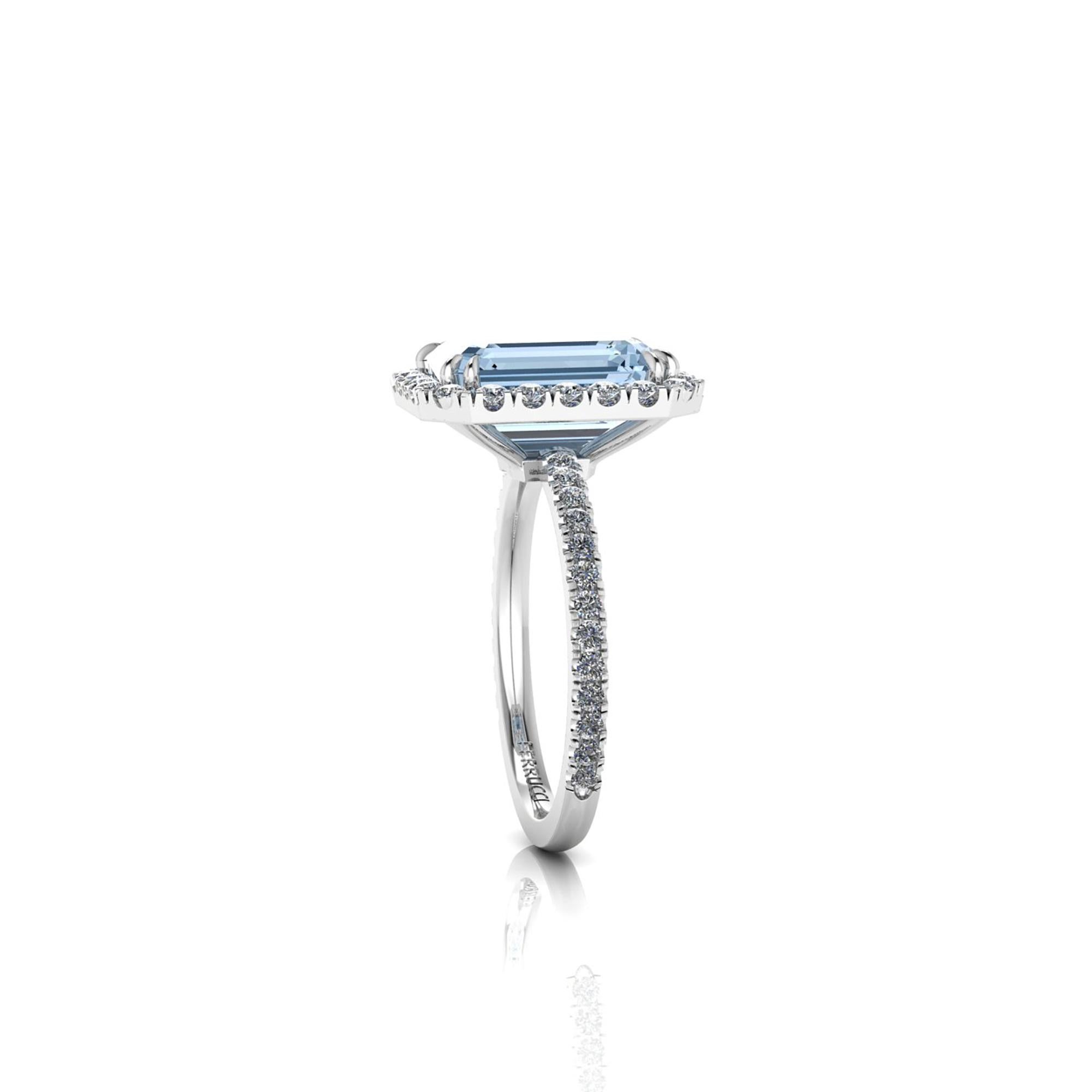 Emerald Cut 4.54 Carat Emerald Aquamarine Halo Diamond Platinum Cocktail Ring For Sale