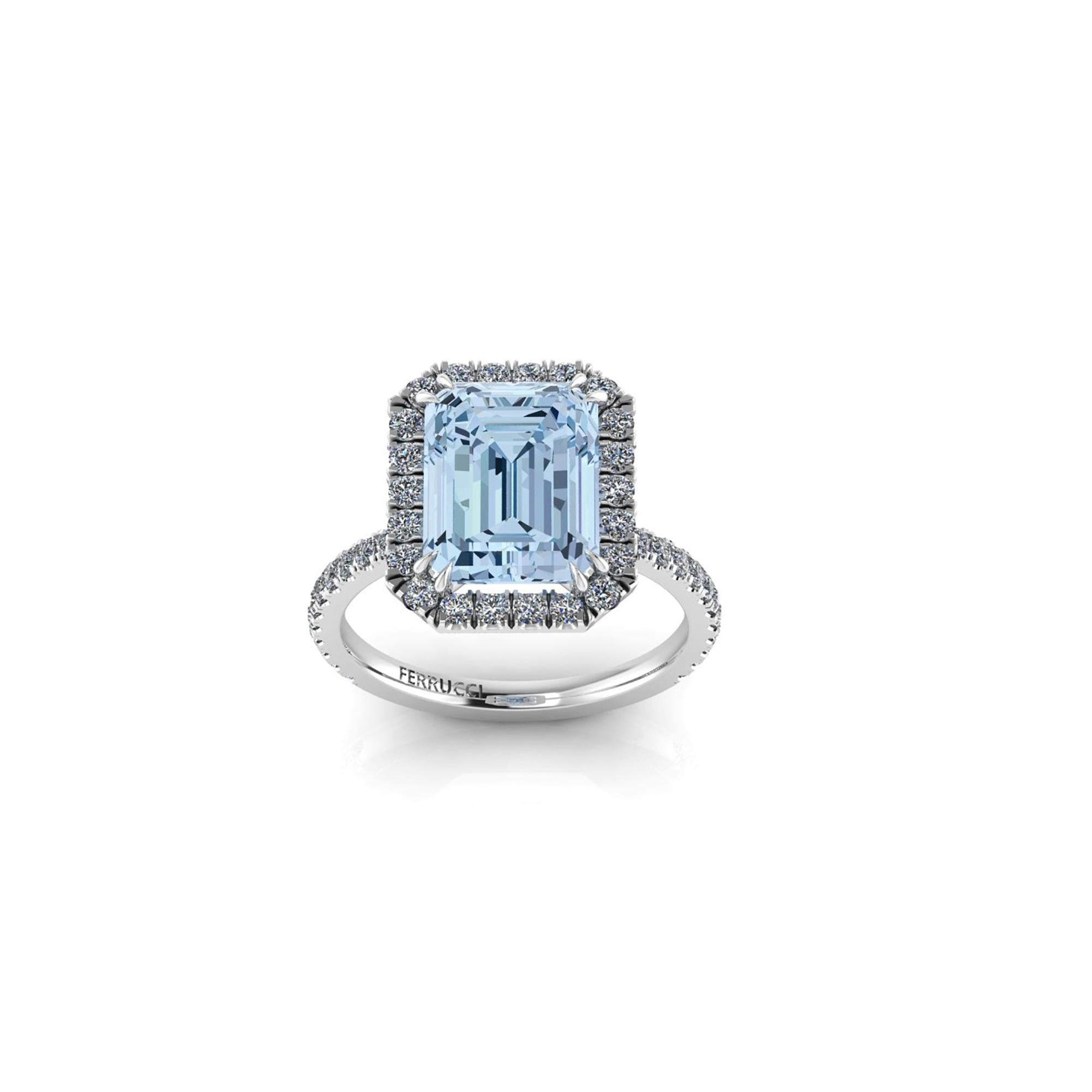 Women's 4.54 Carat Emerald Aquamarine Halo Diamond Platinum Cocktail Ring For Sale
