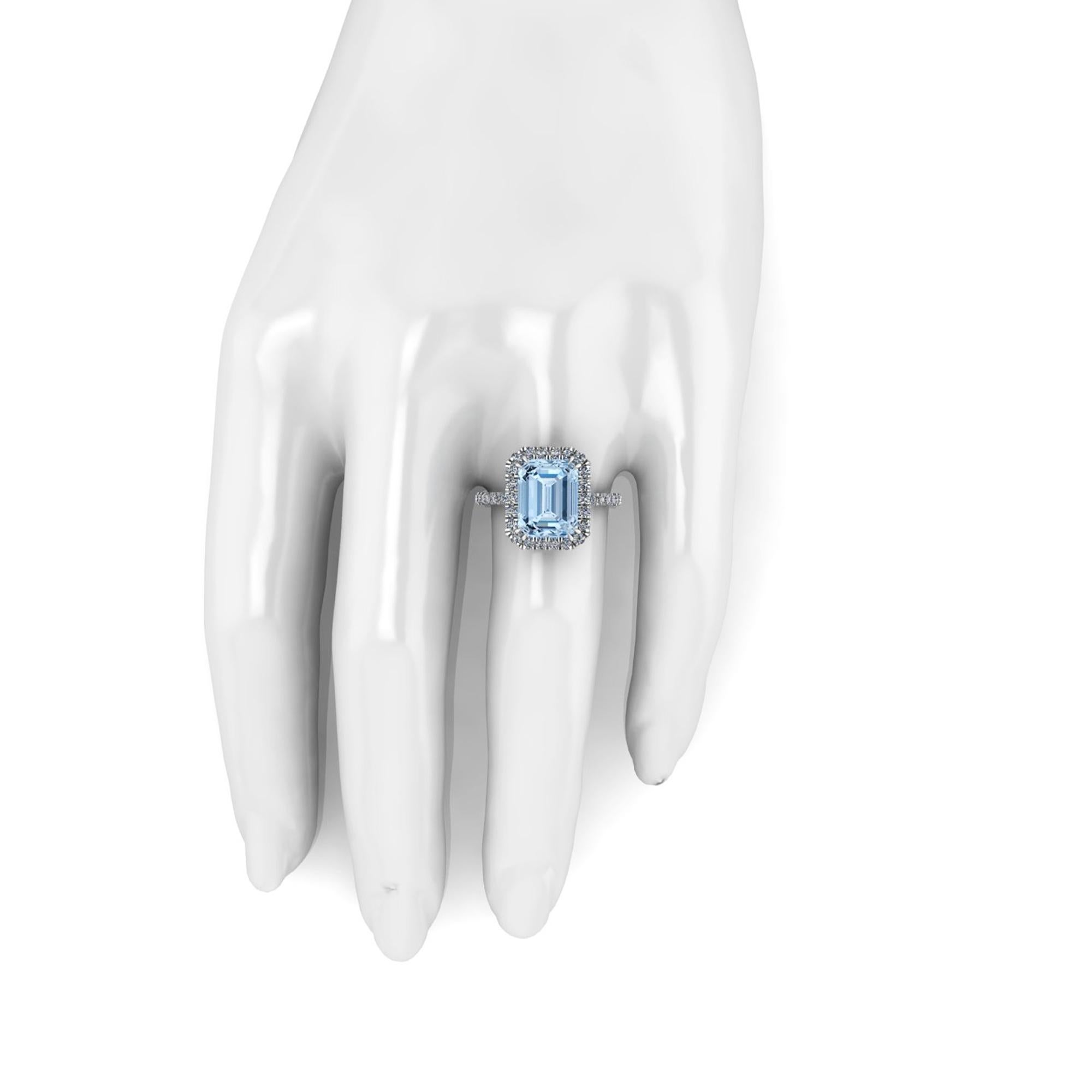 4.54 Carat Emerald Aquamarine Halo Diamond Platinum Cocktail Ring For Sale 1