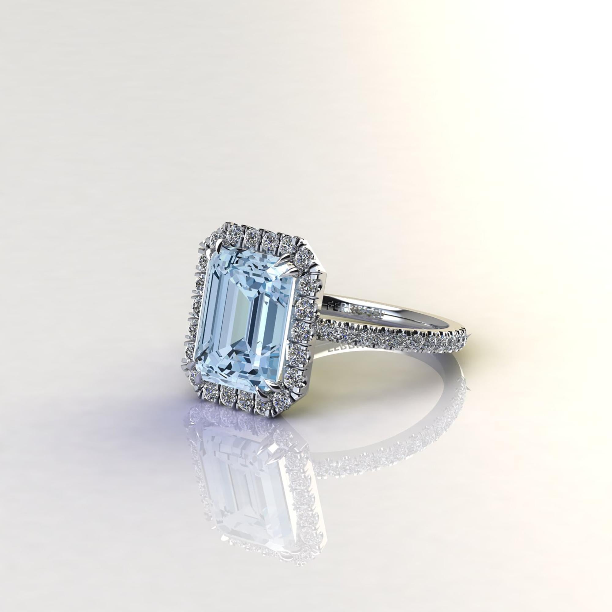4.54 Carat Emerald Aquamarine Halo Diamond Platinum Cocktail Ring For Sale 3