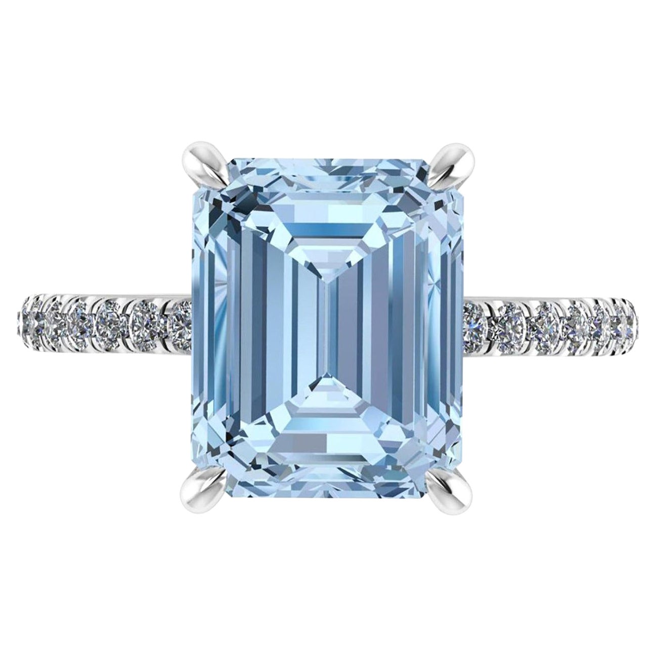 4.54 Carat Emerald Aquamarine Pave Diamond Platinum Cocktail Ring