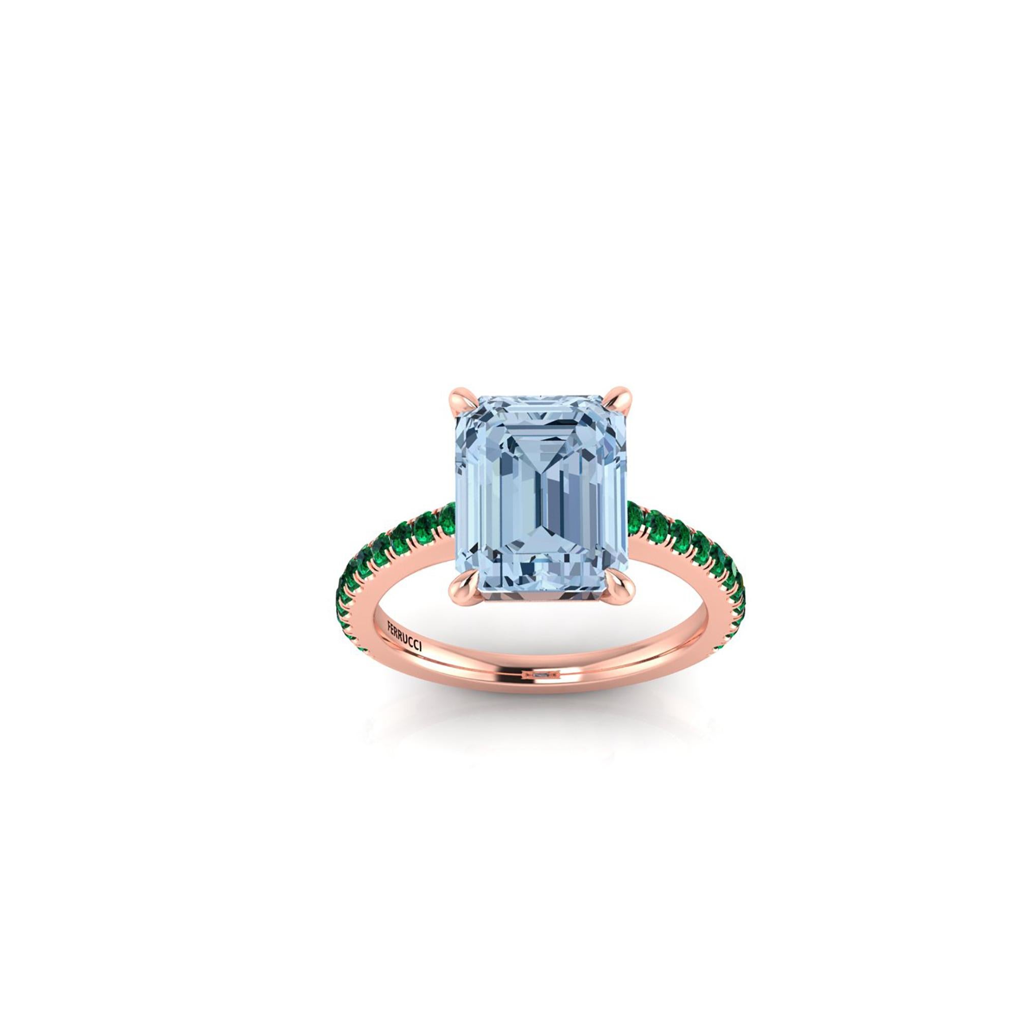 Emerald Cut 4.54 Carat Emerald Aquamarine Pave Emeralds 18 Karat Rose Gold Cocktail Ring