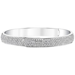 Bracelet jonc en or blanc 18 carats avec diamants ronds pavés de 4,54 carats