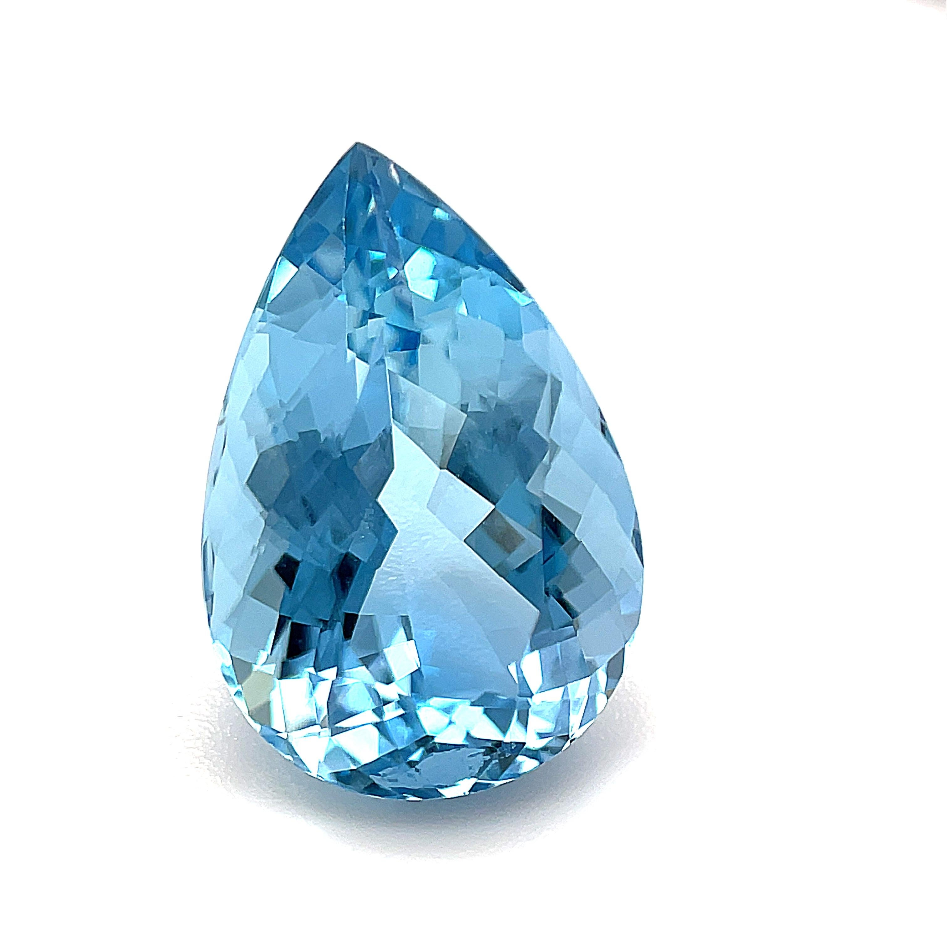 This sparkling pear-shaped aquamarine will make a gorgeous pendant or ring that will be perfect for your spring wardrobe, or anytime of year! One of the most popular and well-known gemstones, this aquamarine is particularly special with bright,