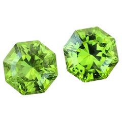 4.54 Carat Vivid Green Natural Peridot, Octagon Cut Loose Gemstone Pair