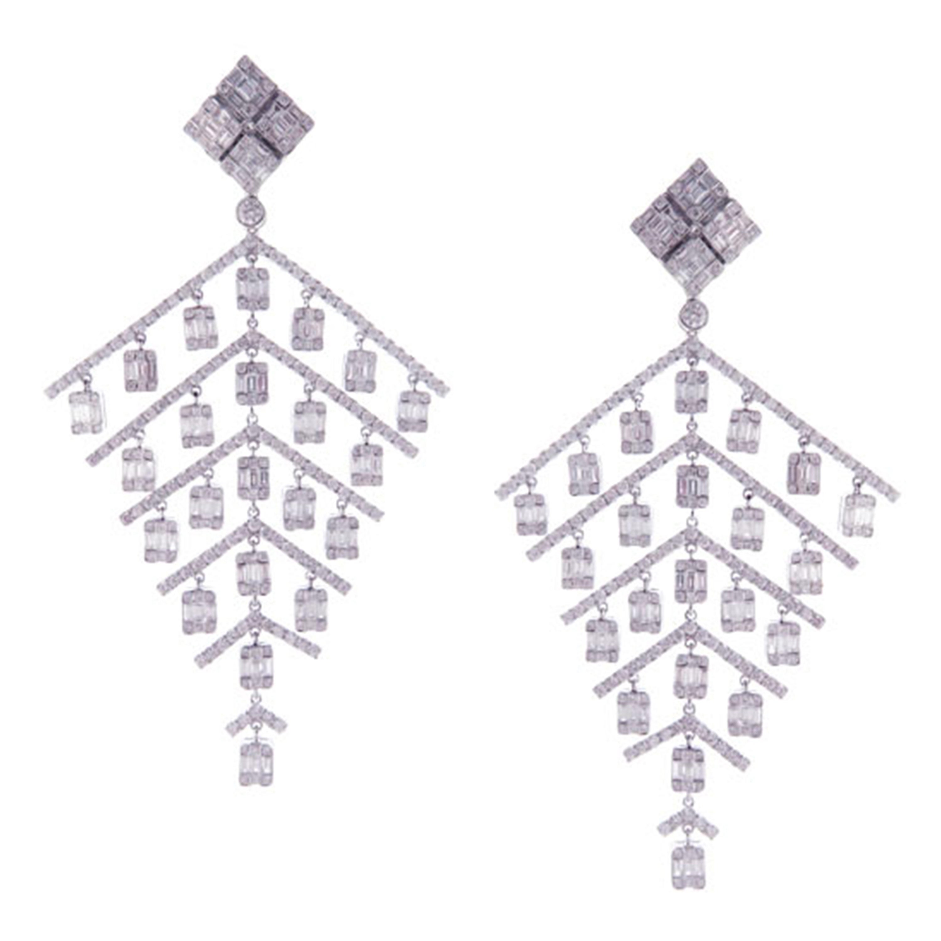 Pendientes araña de oro blanco de 14 quilates con 454 diamantes redondos