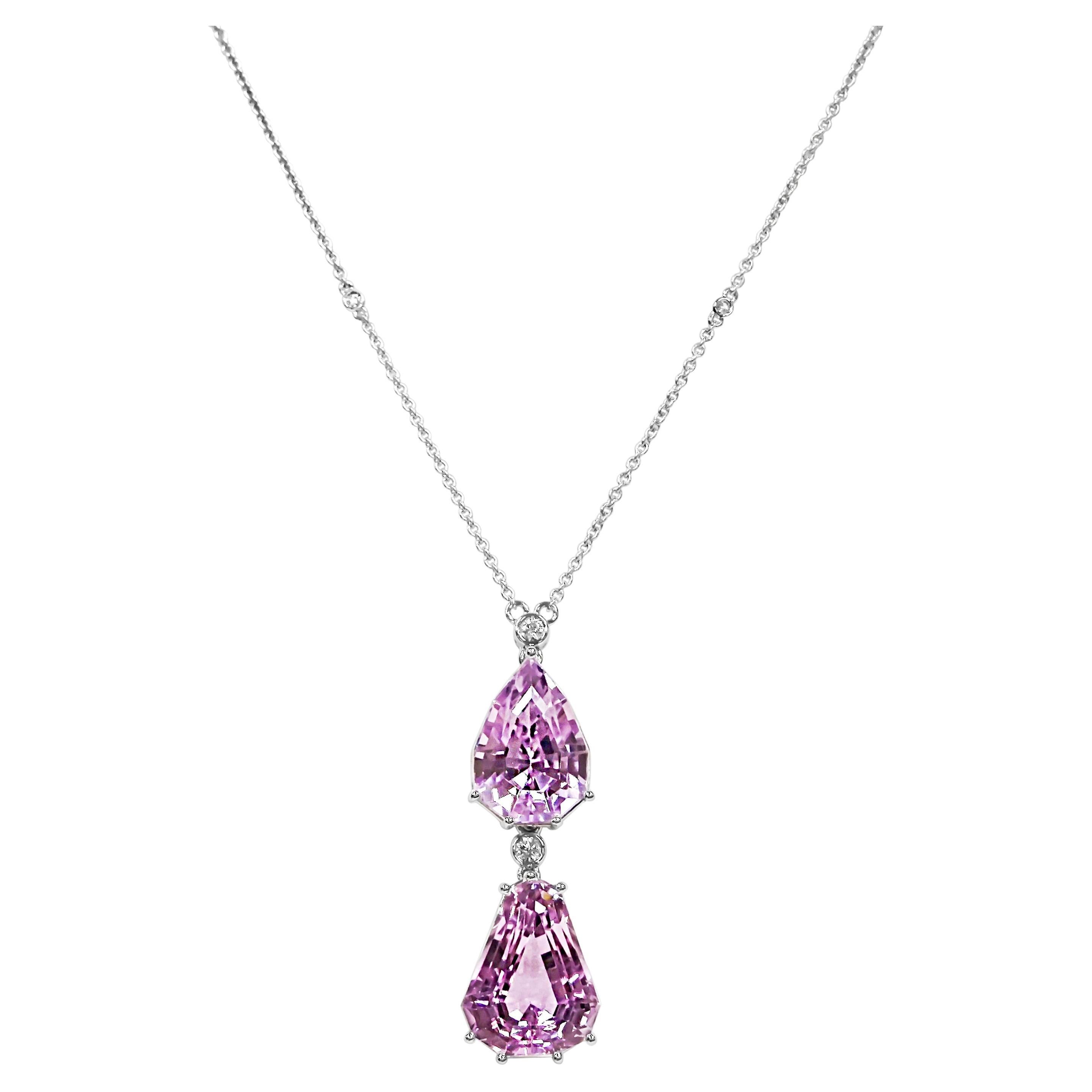 45.48 Carats Kunzite and Diamond White Gold Necklace