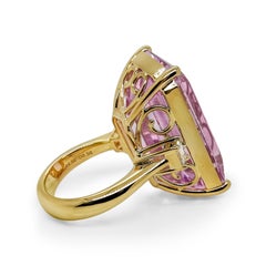 45.48 Carats Kunzite and White Diamond Yellow Gold Cocktail Ring