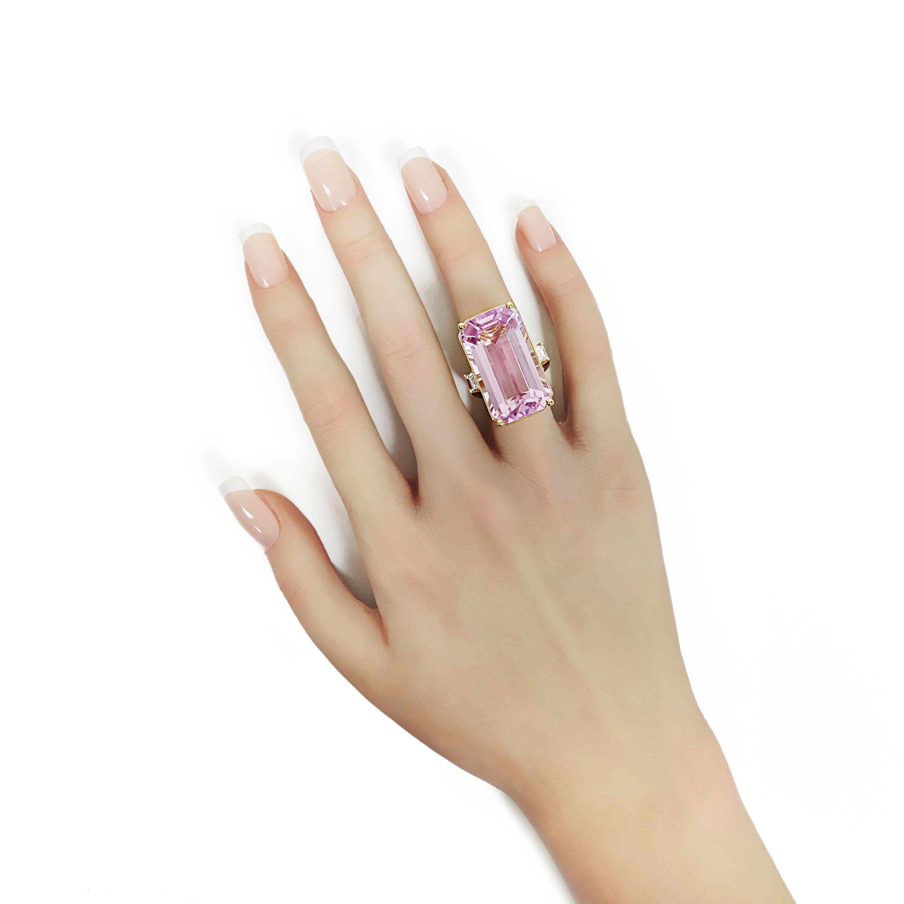 Taille mixte Bague cocktail en or jaune 45,48 carats, kunzite et diamant blanc en vente