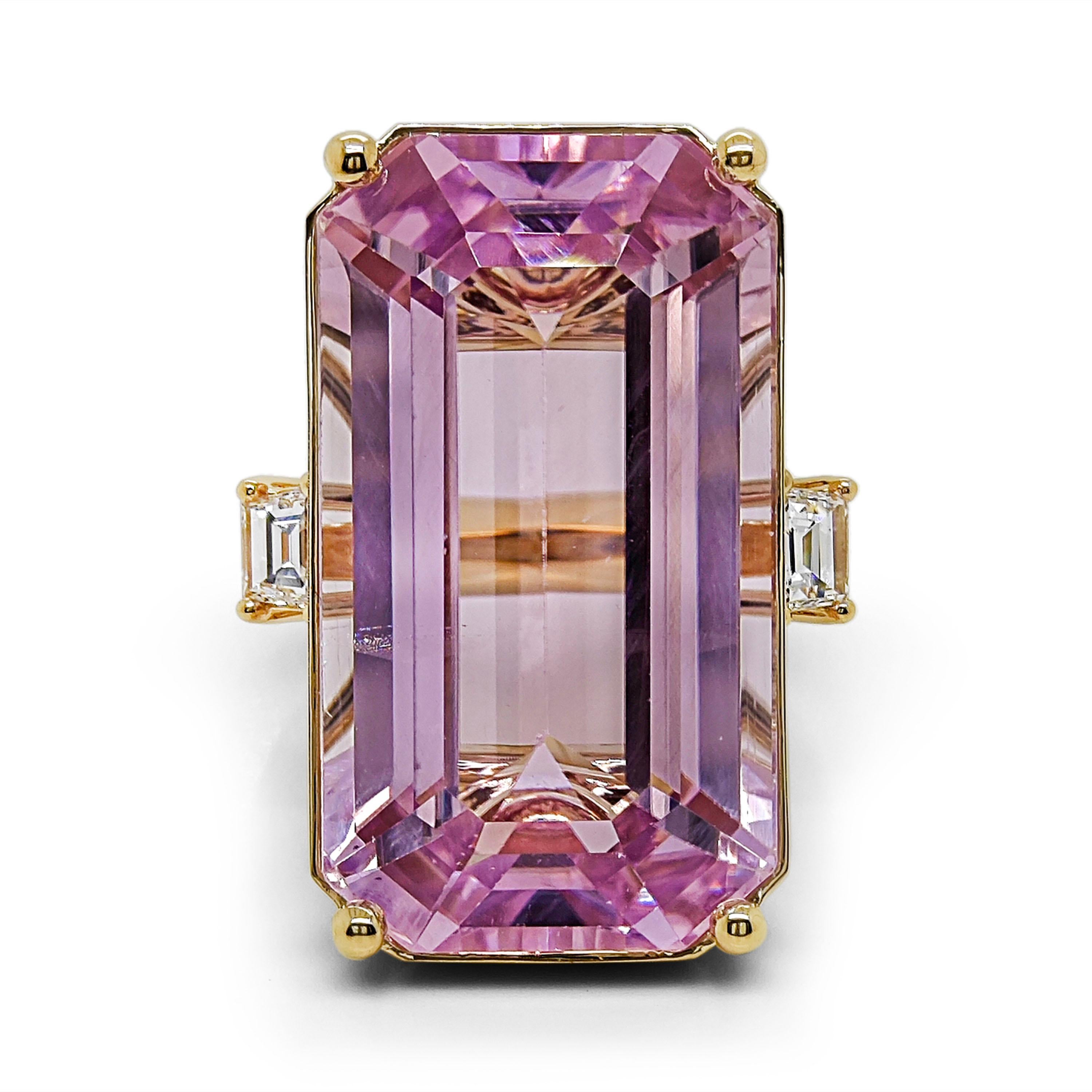 Bague cocktail en or jaune 45,48 carats, kunzite et diamant blanc Pour femmes en vente