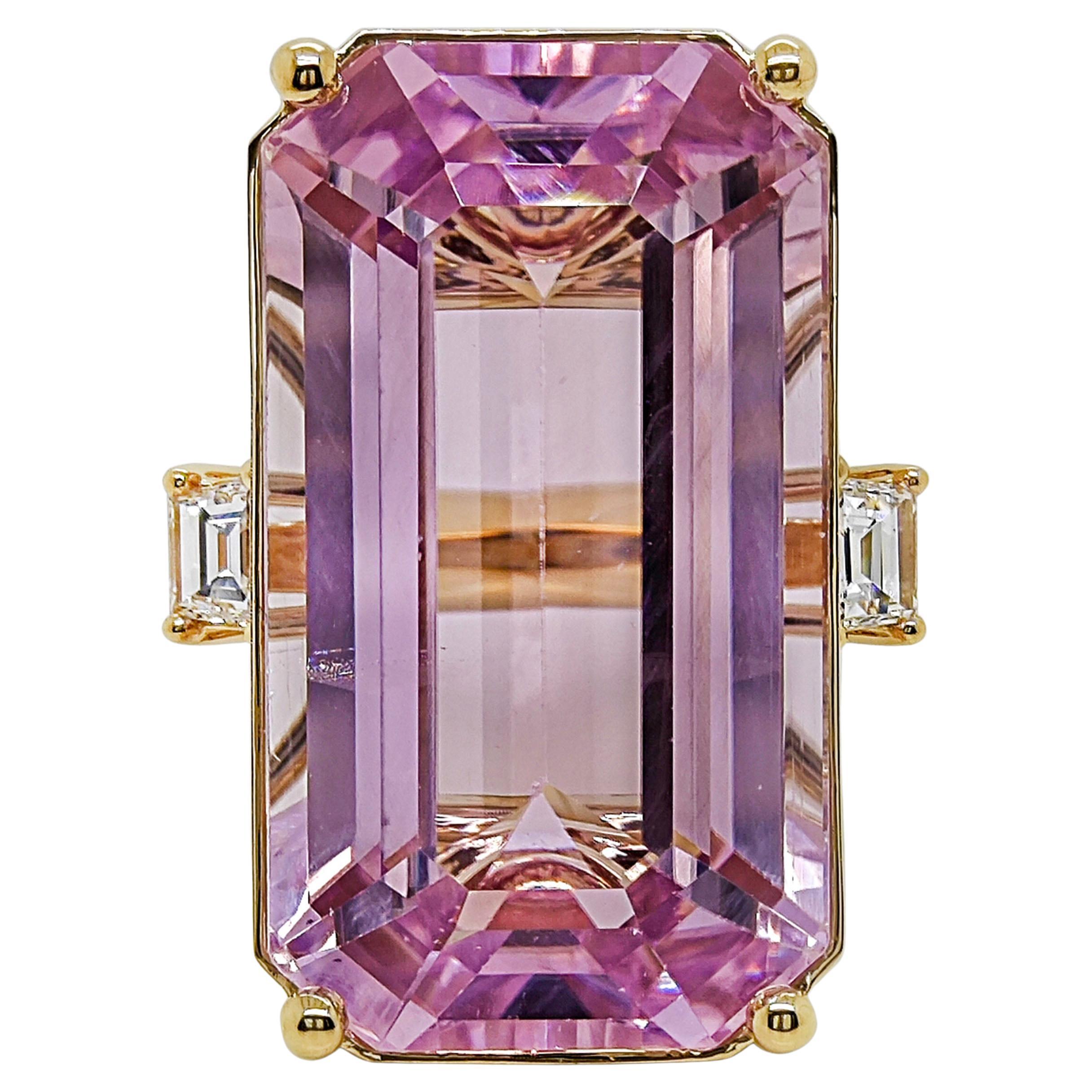 45.48 Carats Kunzite and White Diamond Yellow Gold Cocktail Ring