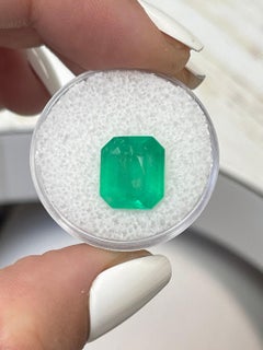 4.55 Carat 11x10 Neon Green Colombian Emerald - Emerald Cut May Birthstone Gem