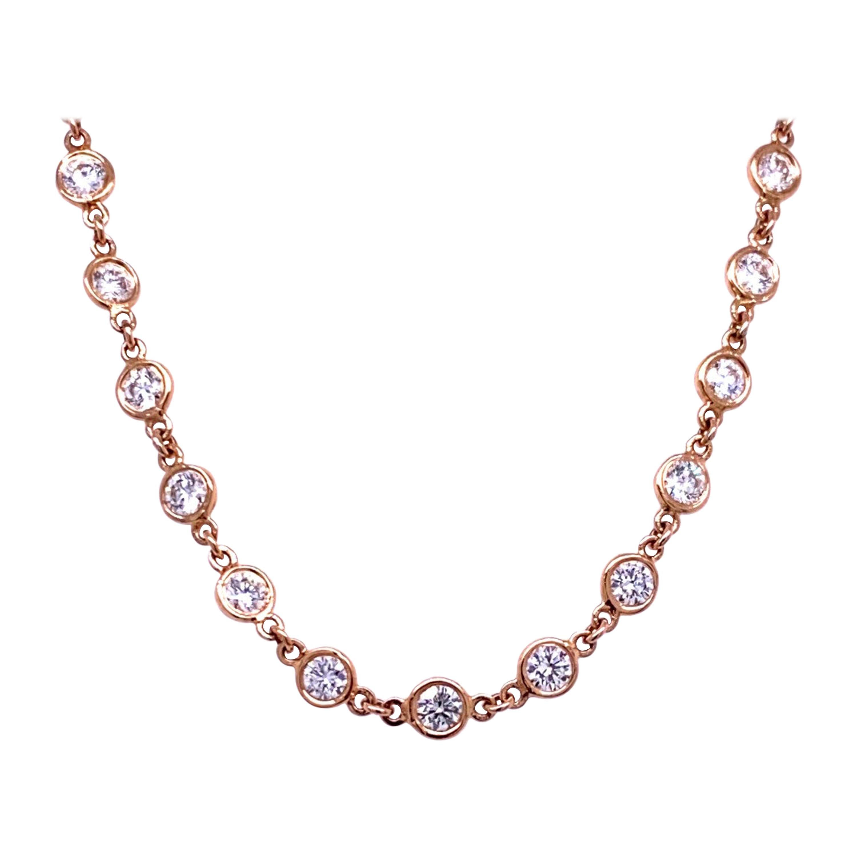 4.55 Carat Bezel Set Round Diamond by the Inch 18 Karat Necklace For Sale