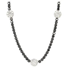 4.55 Carat Black Diamond White Diamond 14 Karat White Gold Necklace