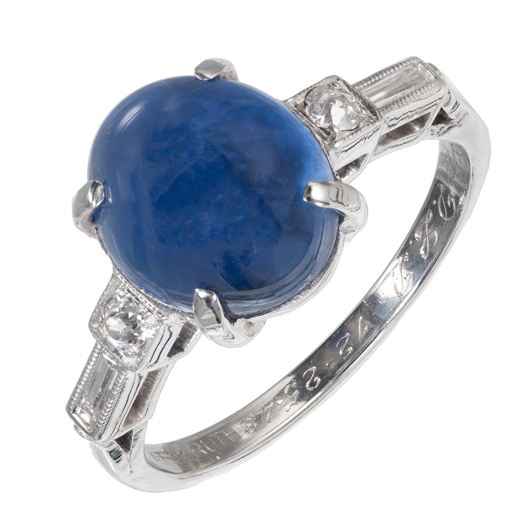 4.55 Carat Burma Star Sapphire Diamond Platinum Engagement Ring