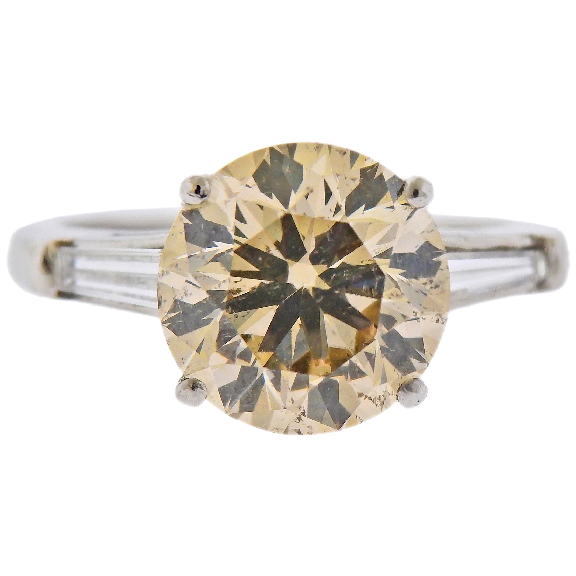 4.55 Carat Diamond Platinum Long's Engagement Ring For Sale